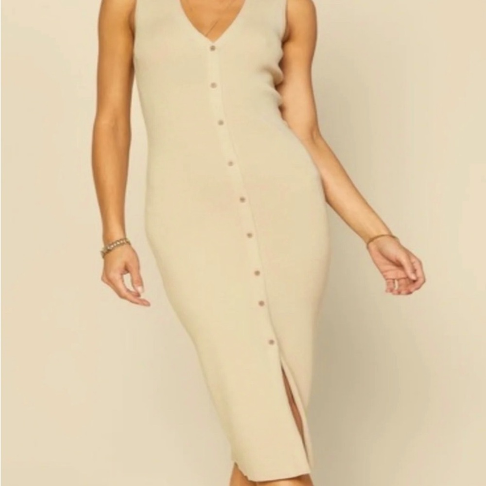 Sleeveless Button Down Knit Sweater Midi Dress. Long length, past the knees